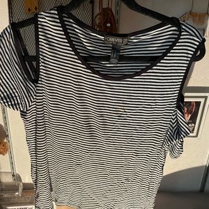 Black White Striped Shoulder cut out top